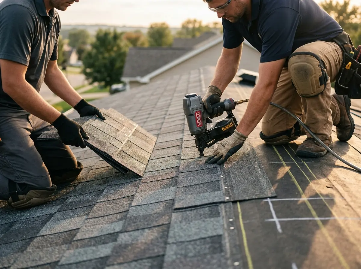 Professional roofer working on a residential roof in St. Stephens